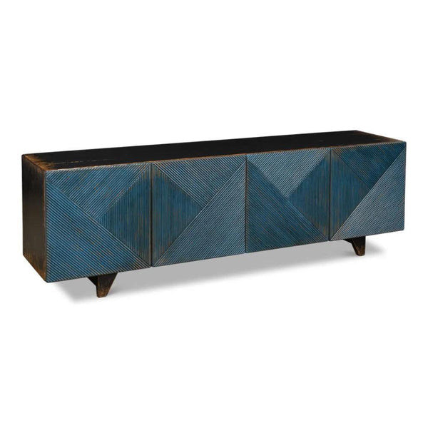 Low Wall Console TV Stand Blue Reclaimed Wood - LOOMLAN - Sarreid - TV Stands & Media Centers