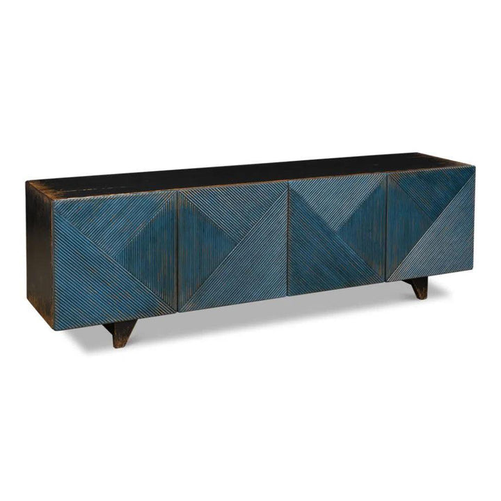 Low Wall Console TV Stand Blue Reclaimed Wood - LOOMLAN - Sarreid - TV Stands & Media Centers