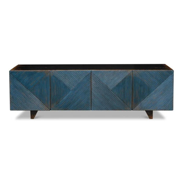 Low Wall Console TV Stand Blue Reclaimed Wood-TV Stands & Media Centers-Sarreid-LOOMLAN