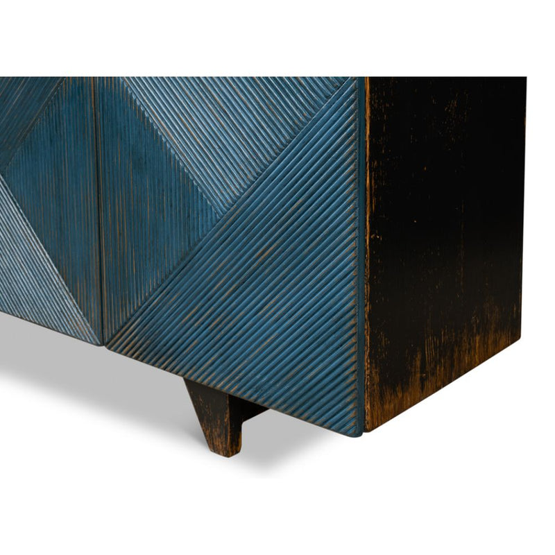 Low Wall Console TV Stand Distressed Blue Reclaimed Wood-TV Stands & Media Centers-Sarreid-LOOMLAN