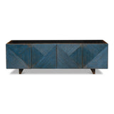 Low Wall Console TV Stand Distressed Blue Reclaimed Wood-TV Stands & Media Centers-Sarreid-LOOMLAN