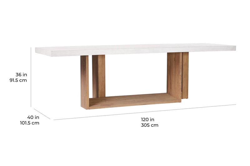 Lucca Teak and Concrete Counter Table - Ivory White Outdoor Accent Table-Outdoor Side Tables-Seasonal Living-LOOMLAN