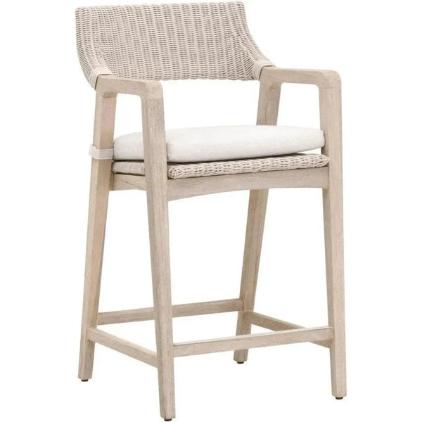 Lucia Outdoor Counter Stool Arms White Wicker & Teak-Outdoor Counter Stools-Essentials For Living-LOOMLAN