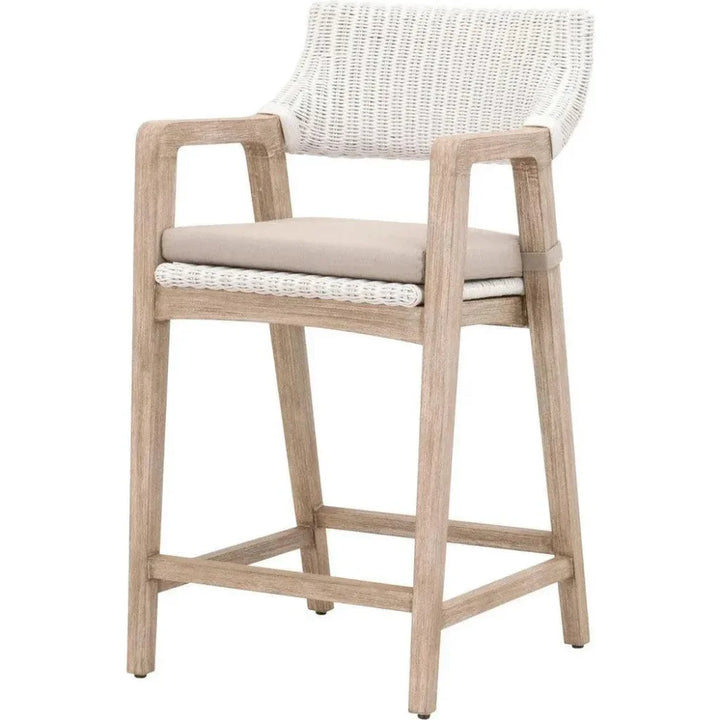 Lucia White Wicker Counter Stool Back & Arms - LOOMLAN - Essentials For Living - Counter Stools