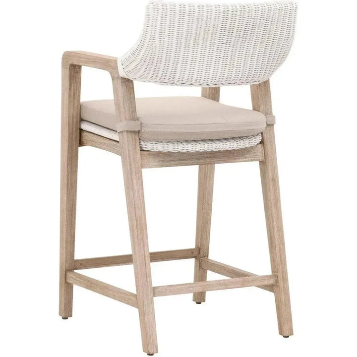Lucia White Wicker Counter Stool Back & Arms - LOOMLAN - Essentials For Living - Counter Stools