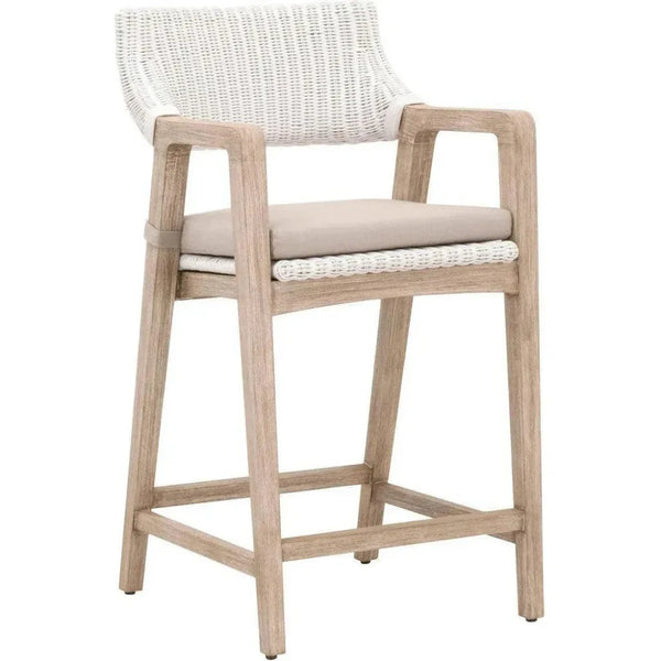Lucia White Wicker Counter Stool Back & Arms - LOOMLAN - Essentials For Living - Counter Stools