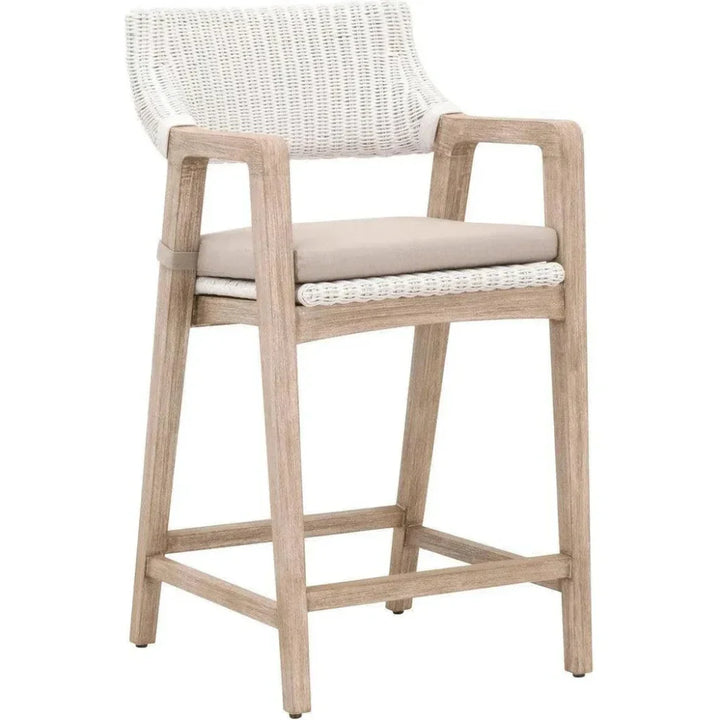 Lucia White Wicker Counter Stool Back & Arms - LOOMLAN - Essentials For Living - Counter Stools