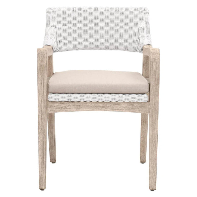 Lucia White Wicker Dining Chair With Arms Mahogany Wood Dining Chairs LOOMLAN By Essentials For Living