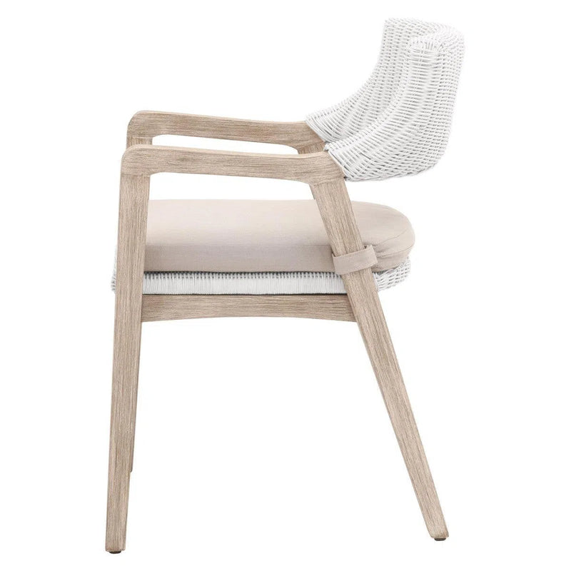 Lucia White Wicker Dining Chair With Arms Mahogany Wood Dining Chairs LOOMLAN By Essentials For Living
