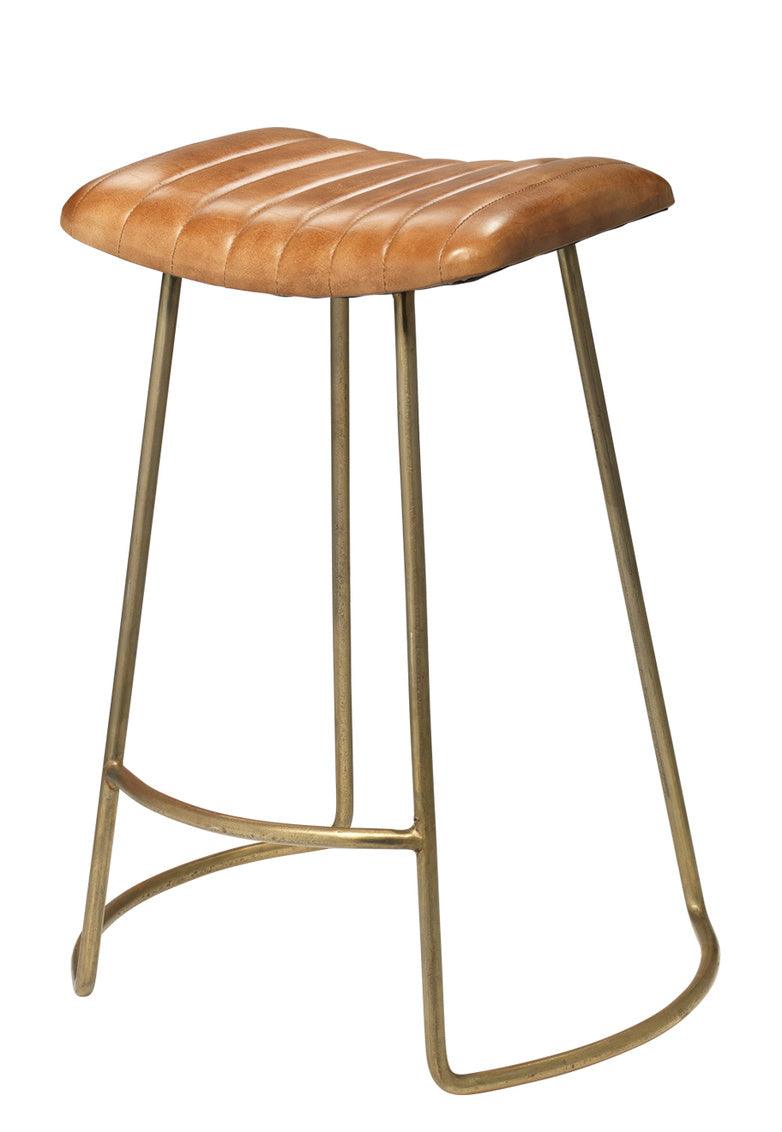Luke Brown Buffalo Leather Counter Stool Without Back Counter Stools LOOMLAN By Jamie Young