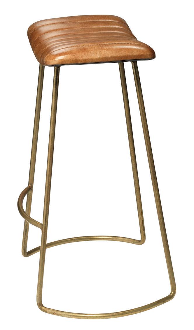 Luke Brown Buffalo Leather Metal Bar Stool Without Back Bar Stools LOOMLAN By Jamie Young