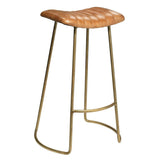 Luke Brown Buffalo Leather Metal Bar Stool Without Back Bar Stools LOOMLAN By Jamie Young