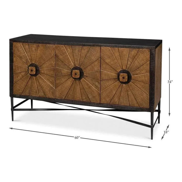 Luke Wood and Metal Brown 3 Door Sideboard - LOOMLAN - Sarreid - Sideboards