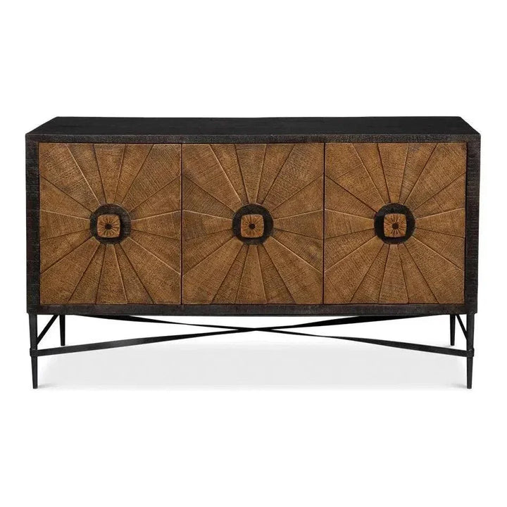 Luke Wood and Metal Brown 3 Door Sideboard - LOOMLAN - Sarreid - Sideboards