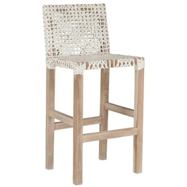 Lulua White Leather Counter Stool Teak Wood - LOOMLAN - Artesia - Counter Stools