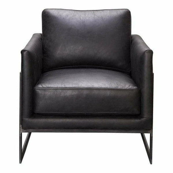 Luxley Black Leather Club Chair Metal Frame Modern Style Club Chairs LOOMLAN By Moe's Home