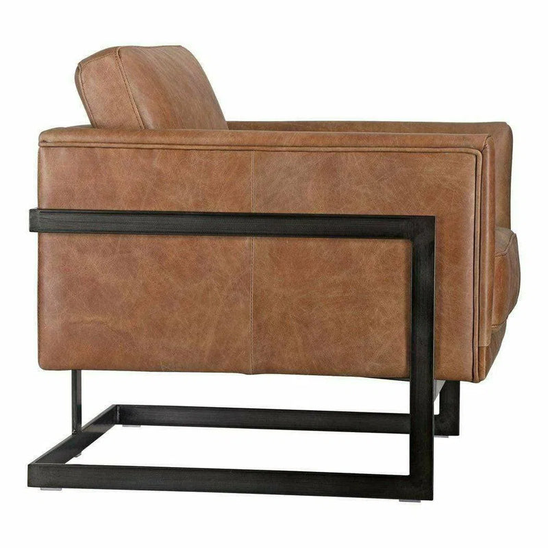 Luxley Brown Tan Leather Club Chair Metal Frame Modern Style Club Chairs LOOMLAN By Moe's Home