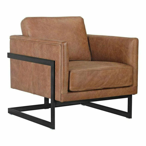 Luxley Brown Tan Leather Club Chair Metal Frame Modern Style Club Chairs LOOMLAN By Moe's Home