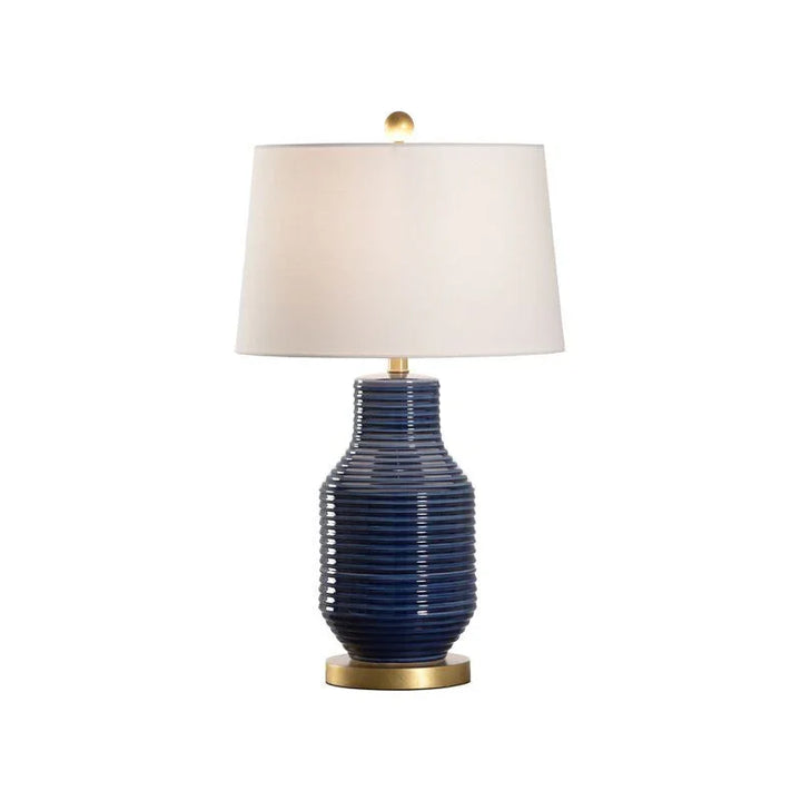Bold Blue Ceramic Table Lamp with Ribbed Texture | LOOMLAN