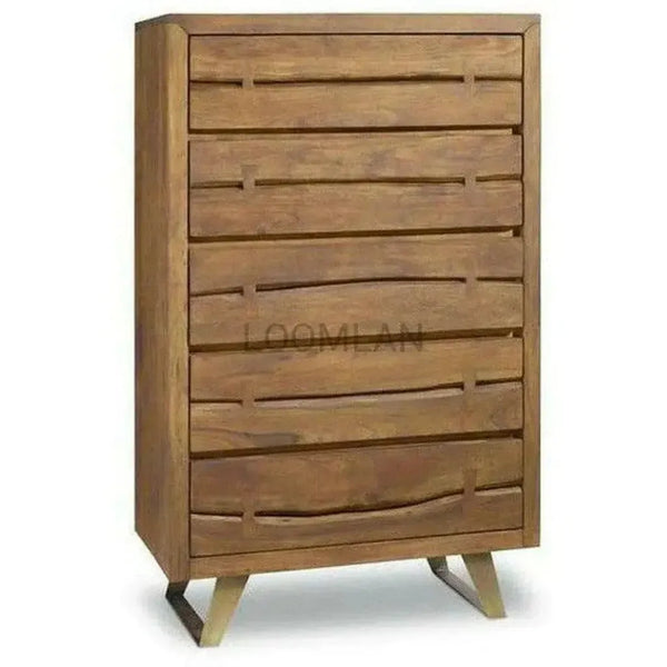 Rustic Live Edge Tall Chest of 5 Drawers - LOOMLAN - LOOMLAN - Chests