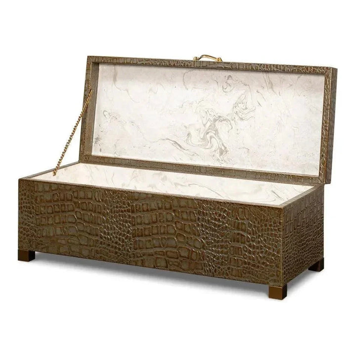 Lyle Croco Embossed Leather Over Wood Antique Green Box - LOOMLAN - Sarreid - Boxes & Bowls