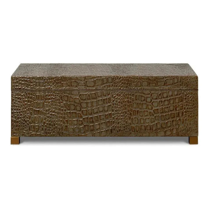 Lyle Croco Embossed Leather Over Wood Antique Green Box - LOOMLAN - Sarreid - Boxes & Bowls