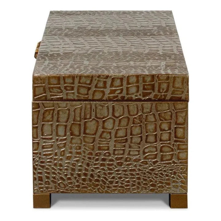 Lyle Croco Embossed Leather Over Wood Antique Green Box - LOOMLAN - Sarreid - Boxes & Bowls