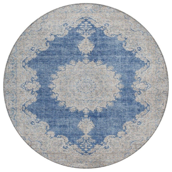 Lyra Blue Washable Indoor-Outdoor Rug-Outdoor Rugs-LOOMLAN Rugs-8' x 8'-LOOMLAN