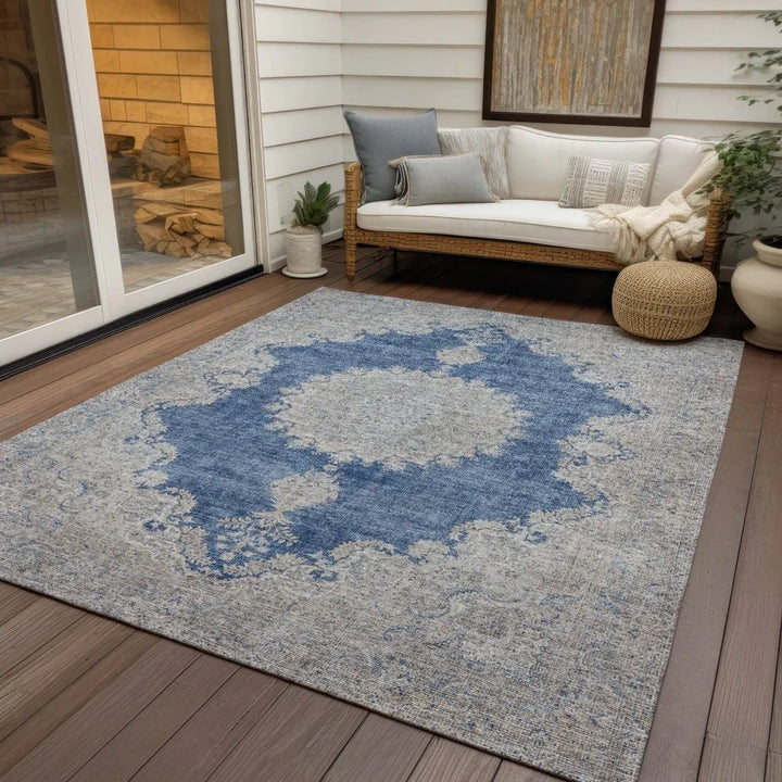 Lyra Blue Washable Indoor-Outdoor Rug-Outdoor Rugs-LOOMLAN Rugs-LOOMLAN