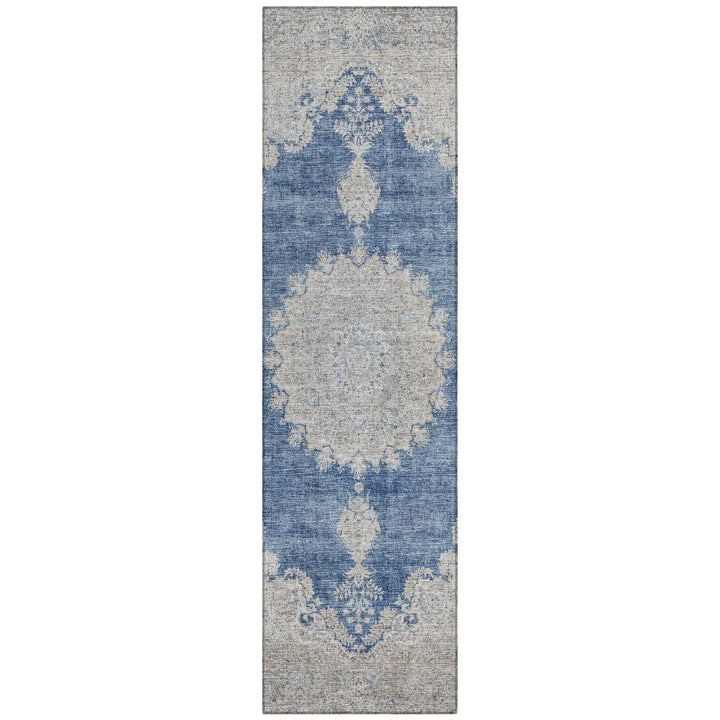Lyra Blue Washable Indoor-Outdoor Rug-Outdoor Rugs-LOOMLAN Rugs-2'3" x 7'6"-LOOMLAN