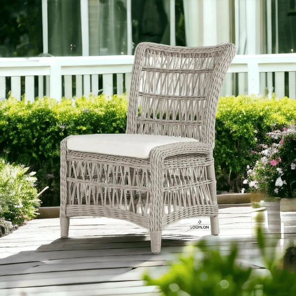 Mackinac All Weather Wicker Armless Dining Chair Sunbrella Cushions Outdoor Dining Chairs LOOMLAN By Lloyd Flanders