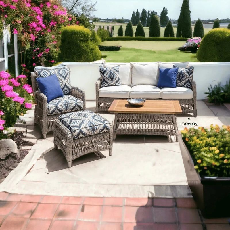 Mackinac Patio Lounge Set With Sofa Chairs Loveseat and Tables Outdoor Lounge Sets LOOMLAN By Lloyd Flanders