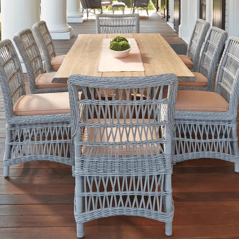Mackinac Teak Wood and Wicker Outdoor Furniture Dining Set for 8 Outdoor Dining Sets LOOMLAN By Lloyd Flanders