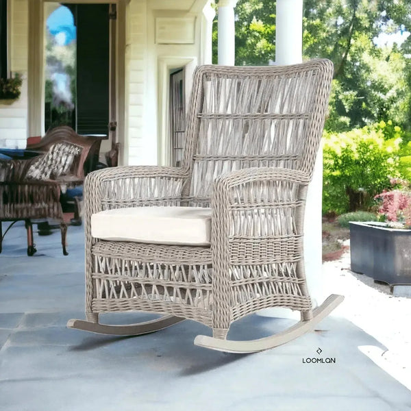 Mackinac Wicker Outdoor Porch Rocker High Back