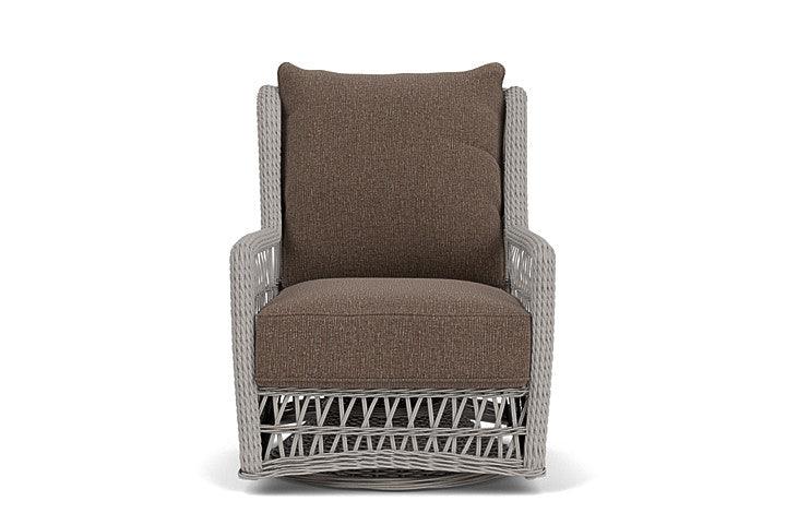 Mackinac Wicker Outdoor Swivel Glider Lounge Chair With Cushions Outdoor Accent Chairs LOOMLAN By Lloyd Flanders