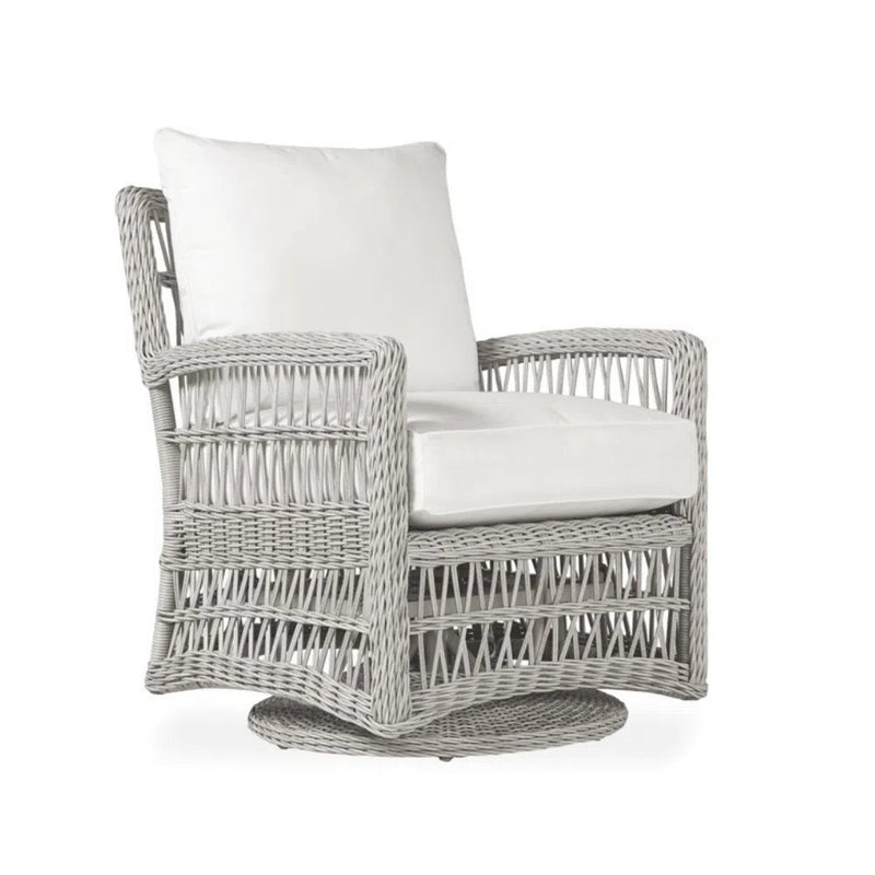 Mackinac Wicker Outdoor Swivel Glider Lounge Chair With Cushions Outdoor Accent Chairs LOOMLAN By Lloyd Flanders