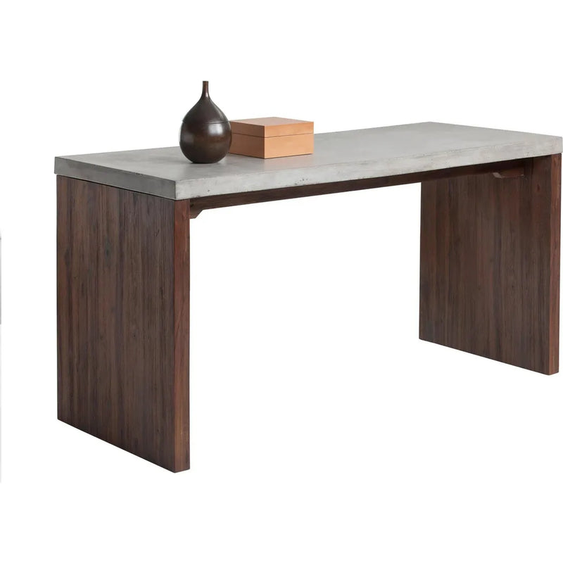 Madrid Desk Concrete Top WithWood Base-Home Office Desks-SUNPAN-LOOMLAN