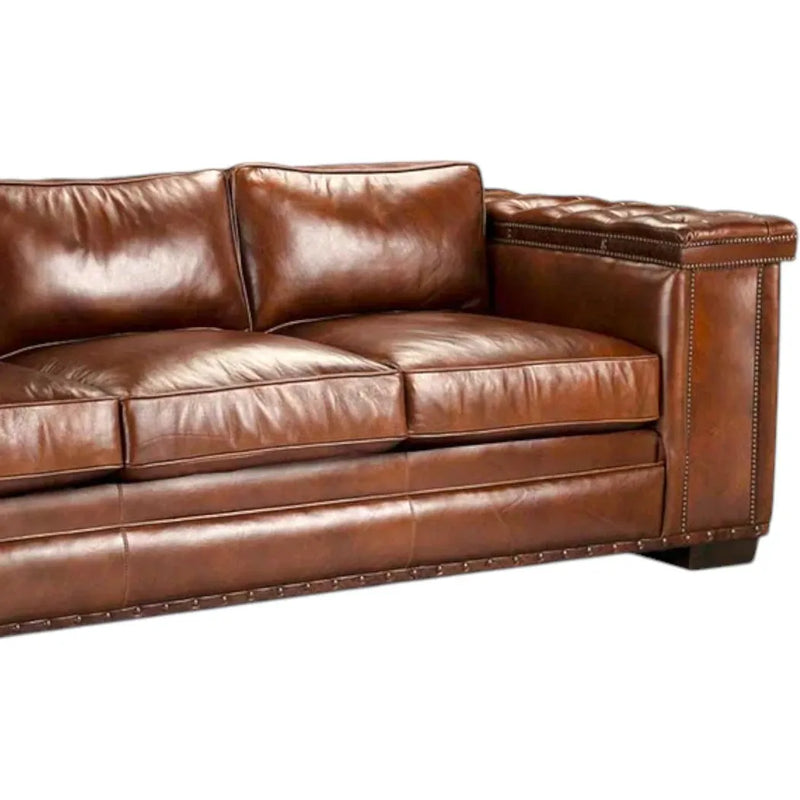 Maestro Large Size Low Profile Leather Couch Wide Arms