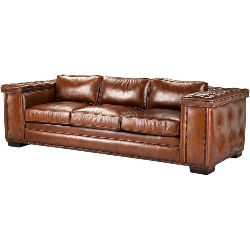 Maestro Large Size Low Profile Leather Couch Wide Arms