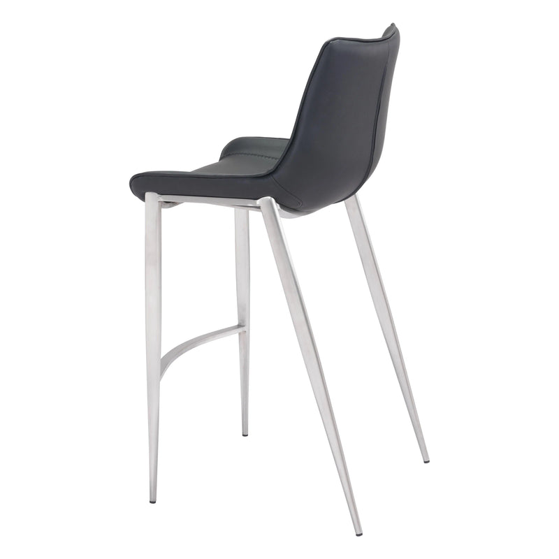 Magnus Bar Chair (Set of 2) Black & Silver Bar Stools LOOMLAN By Zuo Modern
