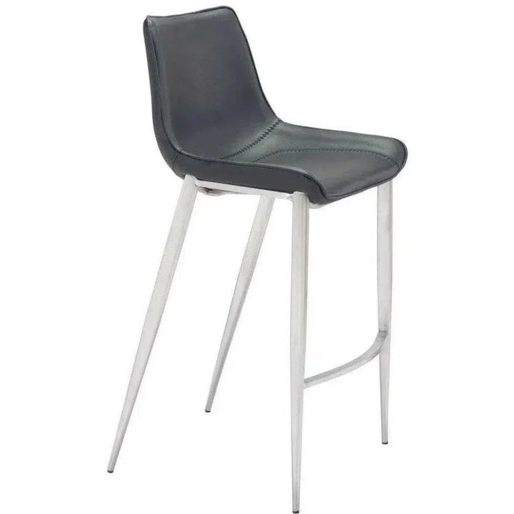 Magnus Bar Chair (Set of 2) Black & Silver - LOOMLAN - Zuo Modern - Bar Stools