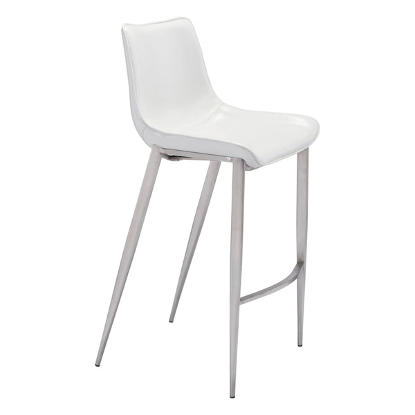 Magnus Bar Chair (Set of 2) White & Silver Bar Stools LOOMLAN By Zuo Modern