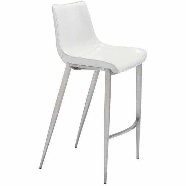 Magnus Bar Chair (Set of 2) White & Silver - LOOMLAN - Zuo Modern - Bar Stools