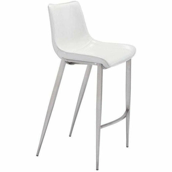 Magnus Bar Chair (Set of 2) White & Silver Bar Stools LOOMLAN By Zuo Modern