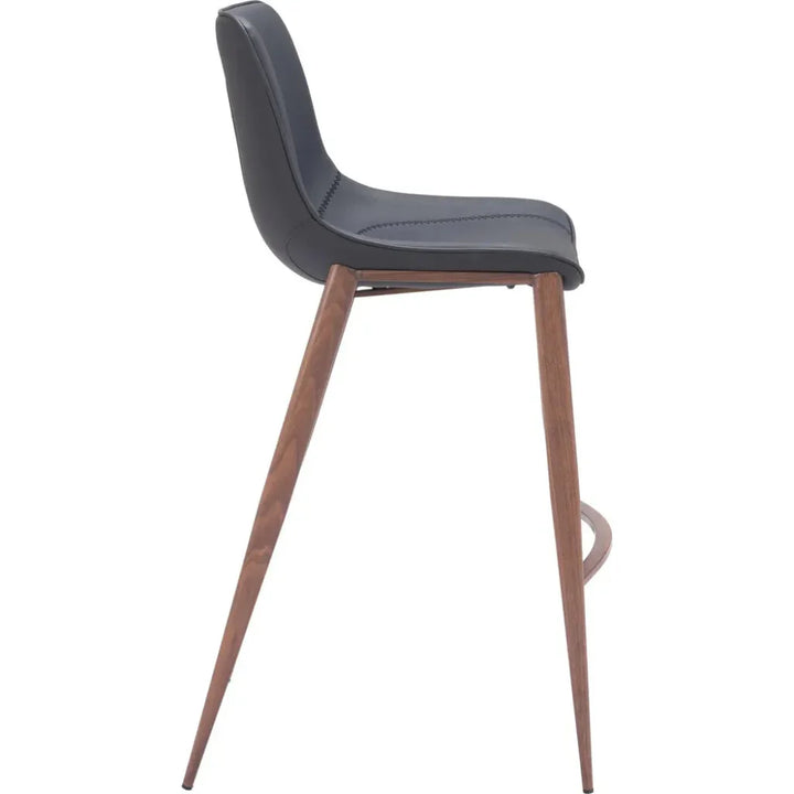 Magnus Barstool (Set of 2) Black & Walnut - LOOMLAN - Zuo Modern - Bar Stools