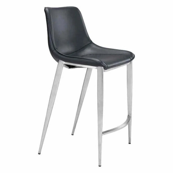 Magnus Counter Chair (Set of 2) Black & Silver Counter Stools LOOMLAN By Zuo Modern