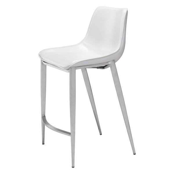 Magnus Counter Chair (Set of 2) White & Silver Counter Stools LOOMLAN By Zuo Modern
