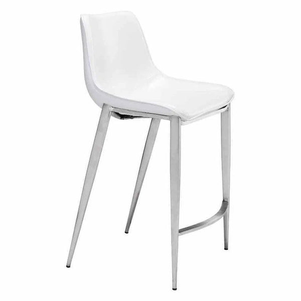 Magnus Counter Chair (Set of 2) White & Silver Counter Stools LOOMLAN By Zuo Modern