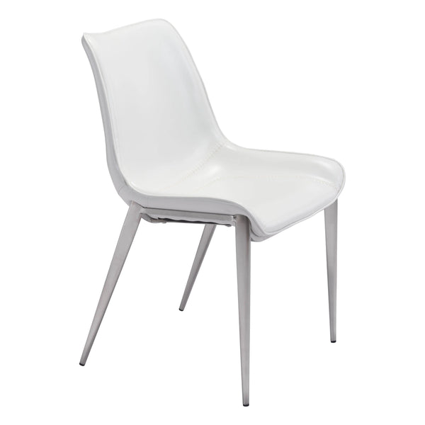 Magnus Dining Chair (Set of 2) White & Silver Dining Chairs LOOMLAN By Zuo Modern