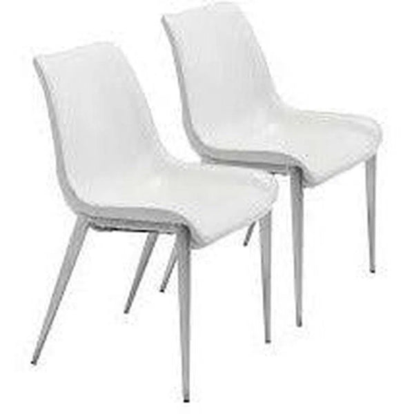Magnus Dining Chair (Set of 2) White & Silver Dining Chairs LOOMLAN By Zuo Modern
